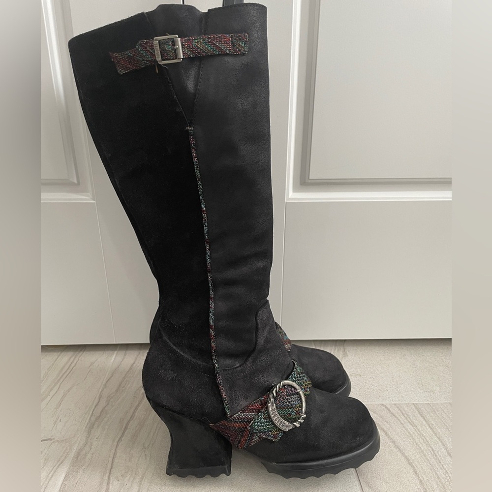John Fluevog Stop It Arresto, black suede boots size 7.5